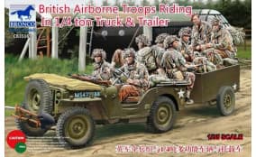 British Airborne Troops Riding in 1/4 ton Truck and Trailer